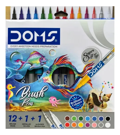 Picture of Doms Brush Pens 14 Shades || 12 Brush Pens + 1 Metalic Silver + 1 Blender Brush Pen