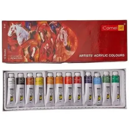 Picture of Camel Artist Acrylic Color Paint Set of 9 ML Tube in 12 Shades (Set of 12, Multicolor) - Color Set |