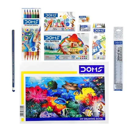 Picture of Doms Art Strokes Kit- 9 Items In 1 Kit | DOMS Value Art Set For Kids | Comprehensive Art Combination Kit