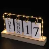 Picture of Vintage Wooden Desk Perpetual Led Calendar Week Date Display Calendar Office Desktop Decoration
