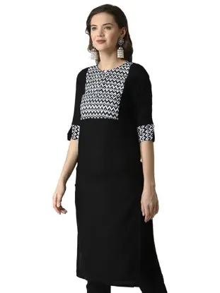 Picture of Women's Rayon Foil Print Straight Kurta