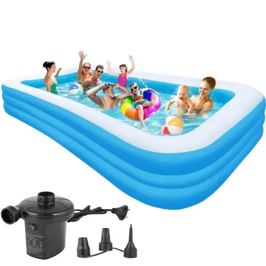 Picture of P FOR POGU 10 Feet Rectangular Inflatable Pool with Electric Pump Full-Sized Swimming with Family Bathtub for Kids Adults Outdoor Backyard Garden Summer Party (Blue)