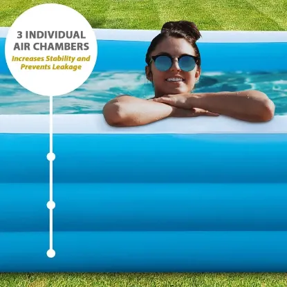 Picture of P FOR POGU 10 Feet Rectangular Inflatable Pool with Electric Pump Full-Sized Swimming with Family Bathtub for Kids Adults Outdoor Backyard Garden Summer Party (Blue)