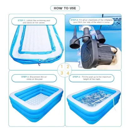 Picture of P FOR POGU 10 Feet Rectangular Inflatable Pool with Electric Pump Full-Sized Swimming with Family Bathtub for Kids Adults Outdoor Backyard Garden Summer Party (Blue)