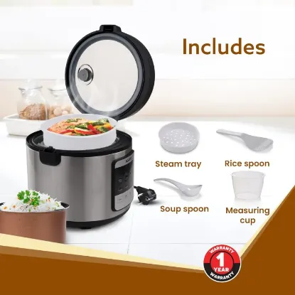 Picture of Royal Electric Rice Cooker,5 Litre Ceramic Coated Inner Bowl,Steam Basket,6 Preset Cooking Function With Advanced Fuzzy Logic,Keep Warm Function,Cooks Up To 8 Cups