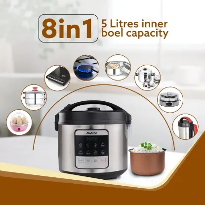 Picture of Royal Electric Rice Cooker,5 Litre Ceramic Coated Inner Bowl,Steam Basket,6 Preset Cooking Function With Advanced Fuzzy Logic,Keep Warm Function,Cooks Up To 8 Cups