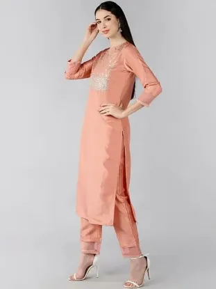 Picture of Women's Silk Blend Sequins Yoke Design Straight Kurta Pant With Dupatta