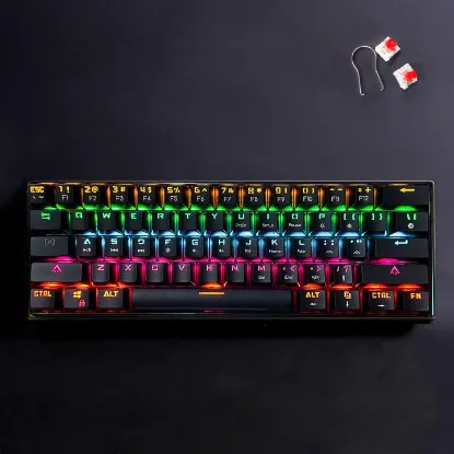 Picture of Bajeal Red Switch Hotswappable Mechanical Gaming Keyboard 61 Keys Rainbow RGB Light - HJK682