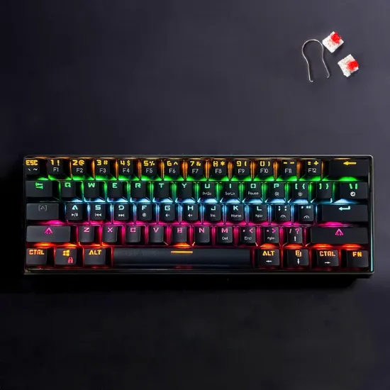 Picture of Bajeal Red Switch Hotswappable Mechanical Gaming Keyboard 61 Keys Rainbow RGB Light - HJK682