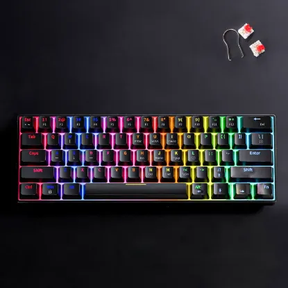 Picture of Bajeal Red Switch Hotswappable Mechanical Gaming Keyboard 61 Keys Rainbow RGB Light - HJK682