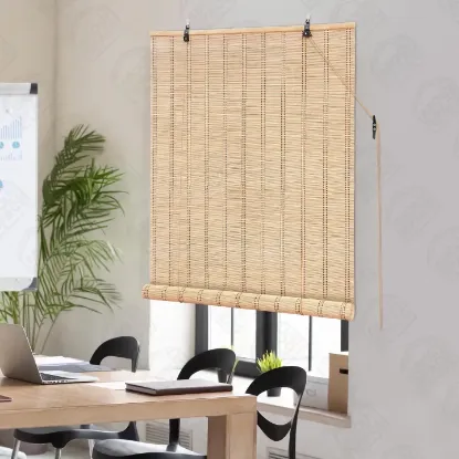 Picture of SPACE Bamboo Curtains - W 3 ft x H 6 ft - Rope Mechanism Roll Up Down Bamboo Shade for Sunlight, Dust Protection Window Chick Blinds for Balcony, Restaurant, Hotel, Dhaba, Resort