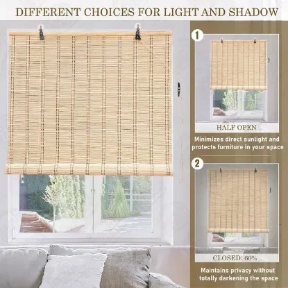 Picture of SPACE Bamboo Curtains - W 3 ft x H 6 ft - Rope Mechanism Roll Up Down Bamboo Shade for Sunlight, Dust Protection Window Chick Blinds for Balcony, Restaurant, Hotel, Dhaba, Resort