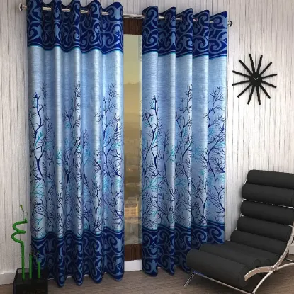 Picture of 2 Piece Garden Panel Eyelet Polyester Door Curtains - 7 Feet, Blue