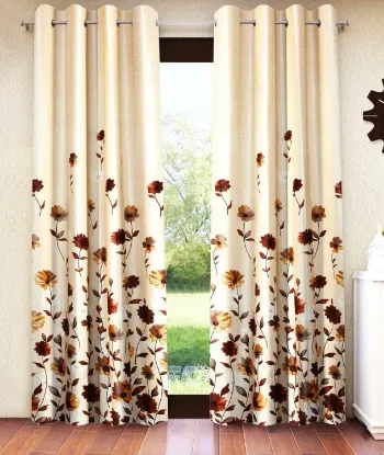 Picture of Home Sizzler 2 Pieces Digital Print Eyelet Polyester Window Floral Opaque Curtains - 5 Feet, Brown - Near Me