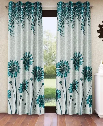 Picture of Home Sizzler 2 Pieces Sunflower Panel Eyelet Polyester Door Curtains - 7 Feet, Turquoise Green