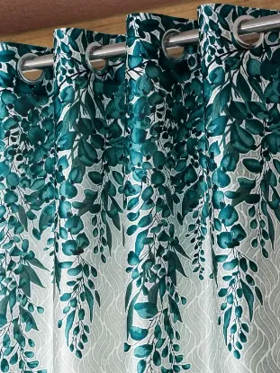 Picture of Home Sizzler 2 Pieces Sunflower Panel Eyelet Polyester Door Curtains - 7 Feet, Turquoise Green