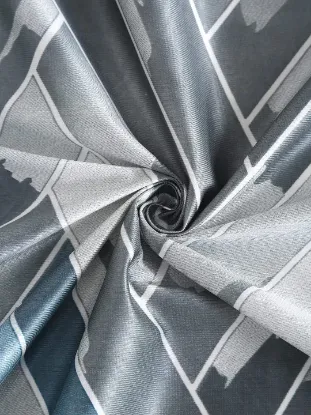 Picture of 2 Pieces Geometrical Panel Eyelet Polyester Door Curtains 7 Feet, Blue(Eyelet),Grommet Curtains