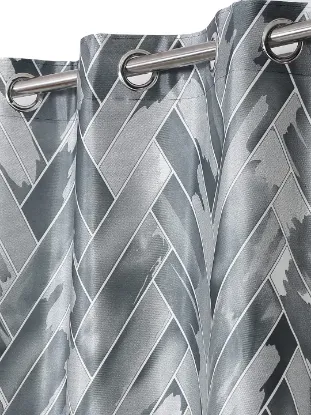 Picture of 2 Pieces Geometrical Panel Eyelet Polyester Door Curtains 7 Feet, Blue(Eyelet),Grommet Curtains