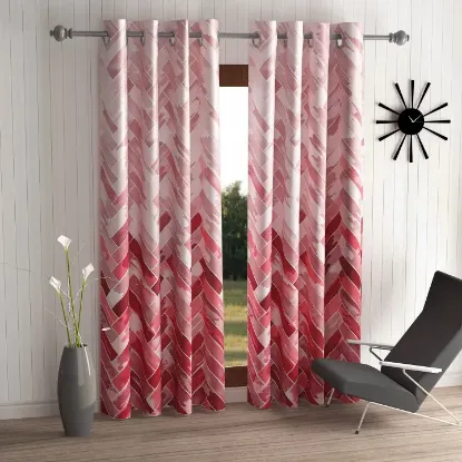 Picture of Home Sizzler 2 Pieces Geometrical Panel Eyelet Polyester Semi Sheer Door Curtains 7 Feet, Grey(Eyelet),Grommet Curtains