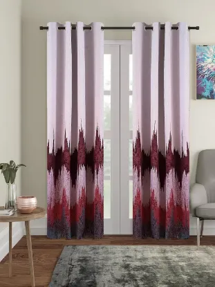 Picture of Polyester Blackout Printed Door Curtains (Pack of 2, 7 Feet, Dark Brown - Maroon)