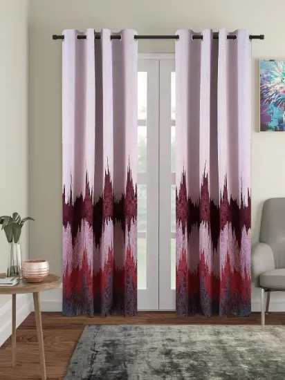 Picture of Polyester Blackout Printed Door Curtains (Pack of 2, 7 Feet, Dark Brown - Maroon)
