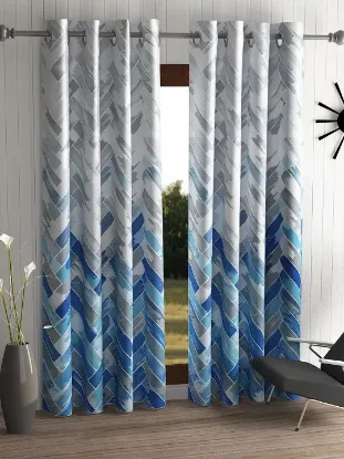 Picture of ome Sizzler 2 Pieces Geometrical Panel Eyelet Polyester Door Curtains 7 Feet,