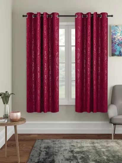 Picture of Polyester Printed Blackout Emboss Window Grommet Curtains (Pack of 2, 5 Feet, Maroon)