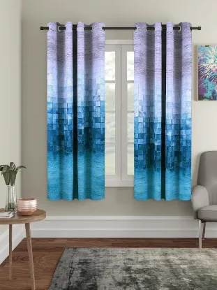 Picture of Polyester Blackout Printed Window Curtains (Pack of 2, 5 Feet, Sky Blue - Grey)