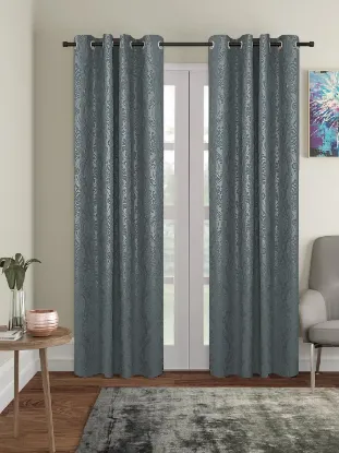 Picture of Polyester Blackout Emboss Door Curtains (Pack of 2, 7 Feet, Grey)