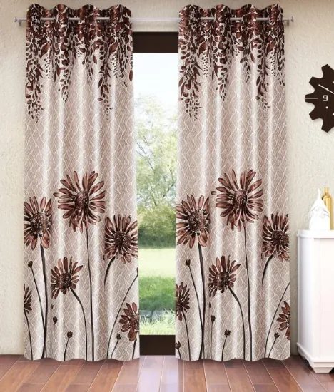 Picture of Home Sizzler 2 Pieces Sunflower Panel Eyelet Polyester Door Curtains - 7 Feet, Brown - Near Me