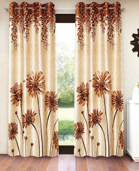 Picture of Home Sizzler 2 Pieces Sunflower Panel Eyelet Polyester Door Curtains - 7 Feet, Gold