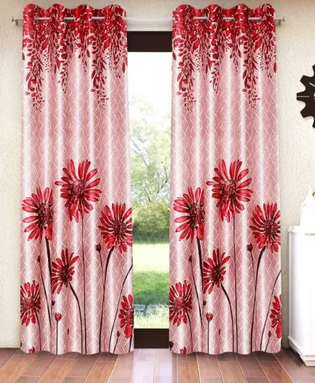 Picture of Home Sizzler 2 Pieces Sunflower Panel Eyelet Polyester Door Curtains - 7 Feet, Maroon