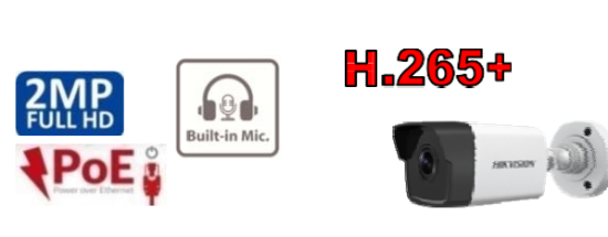 Picture of HIKVISION 2MP IR Bullet H.265+ Network Camera (Built-in Microphone & SD Card Slot) DS‐2CD1023G0‐IUF