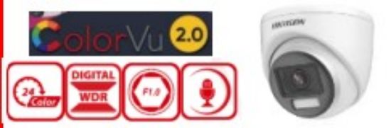 Picture of HIKVISION DS-2CE70DF0T-PFS – 2MP ColorVU 2.0 Full Time Color Audio Turret Camera (2.8mm Lens)