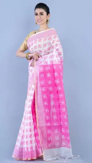 Picture of Printed Sambalpuri Cotton Silk Saree (Pink)