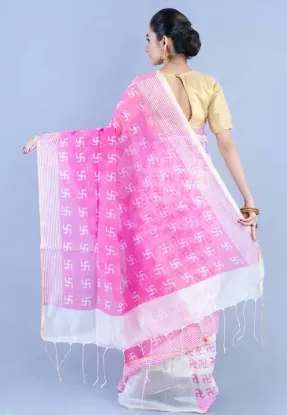 Picture of Printed Sambalpuri Cotton Silk Saree (Pink)