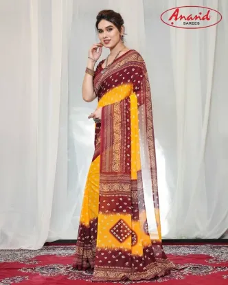 Picture of Printed, Geometric Print Bandhani Georgette Saree (Yellow, Maroon)