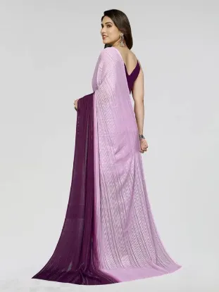 Picture of Striped, Ombre, Printed Bollywood Satin Saree (Pink, Purple)