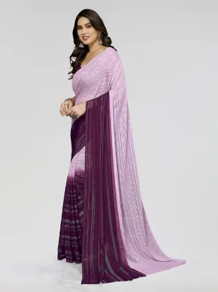 Picture of Striped, Ombre, Printed Bollywood Satin Saree (Pink, Purple)