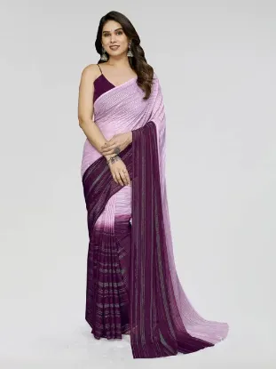 Picture of Striped, Ombre, Printed Bollywood Satin Saree (Pink, Purple)