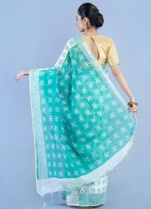 Picture of Printed Sambalpuri Cotton Silk Saree (Green)