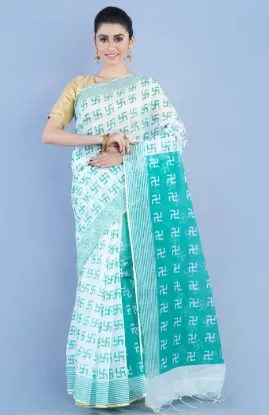 Picture of Printed Sambalpuri Cotton Silk Saree (Green)