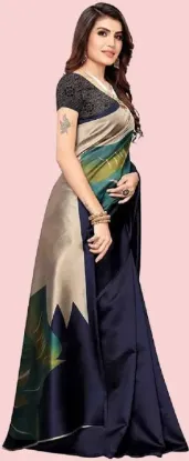 Picture of Floral Print Kalamkari Art Silk Saree (Blue)