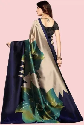 Picture of Floral Print Kalamkari Art Silk Saree (Blue)