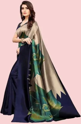 Picture of Floral Print Kalamkari Art Silk Saree (Blue)