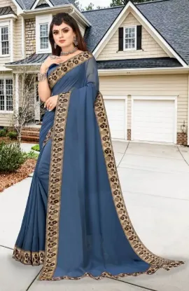 Picture of Printed Banarasi Lycra Blend, Chiffon Saree (Grey)