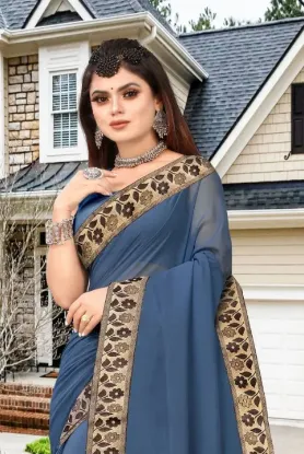 Picture of Printed Banarasi Lycra Blend, Chiffon Saree (Grey)