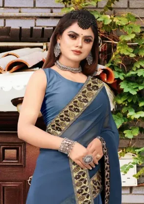 Picture of Printed Banarasi Lycra Blend, Chiffon Saree (Grey)