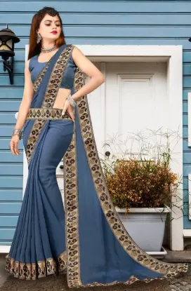 Picture of Printed Banarasi Lycra Blend, Chiffon Saree (Grey)