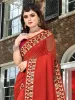 Picture of Printed Banarasi Lycra Blend, Chiffon Saree (Red, Orange)